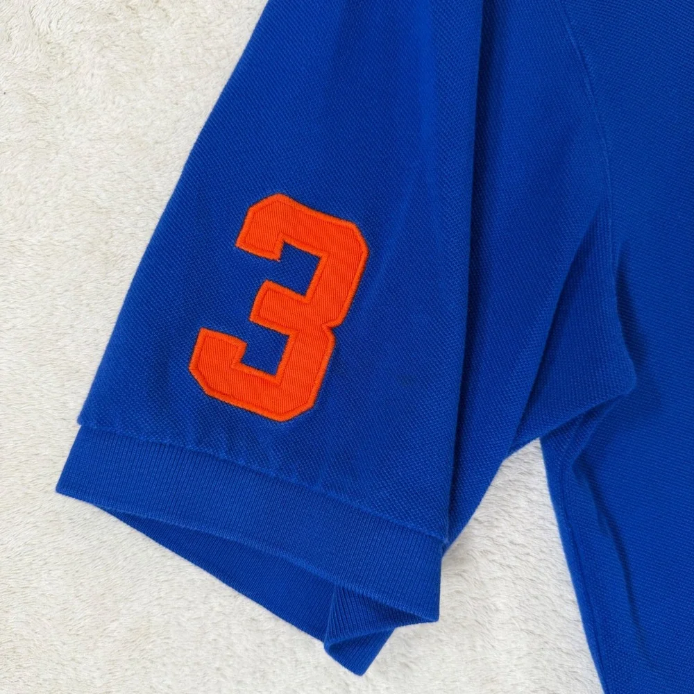 Polo Ralph Lauren Big Green Pony Blue Polo Shirt Mens LT Tall Orange 3 Patch